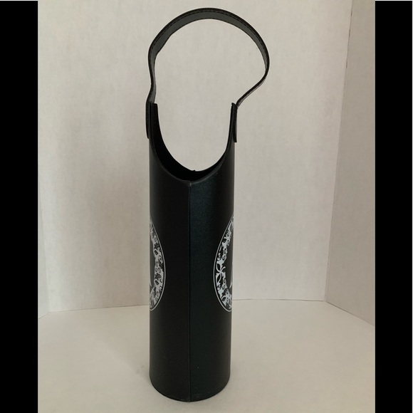 Wine Bottle Tote Gift Neoprene Monogrammed "A" Faux Leather Black White 16” X 4” - Picture 5 of 10